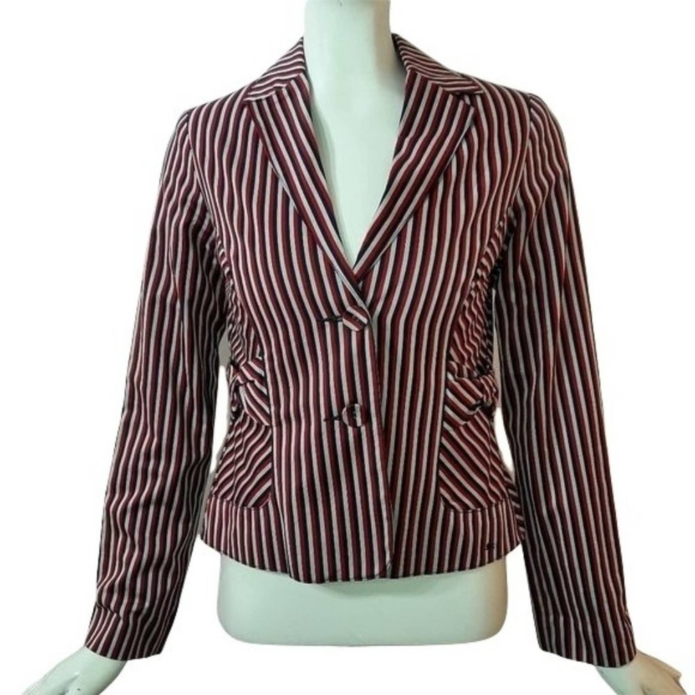 Ben Sherman Blazer Size Small Red Gray Blue Stripes 2 Buttons Pockets Lined